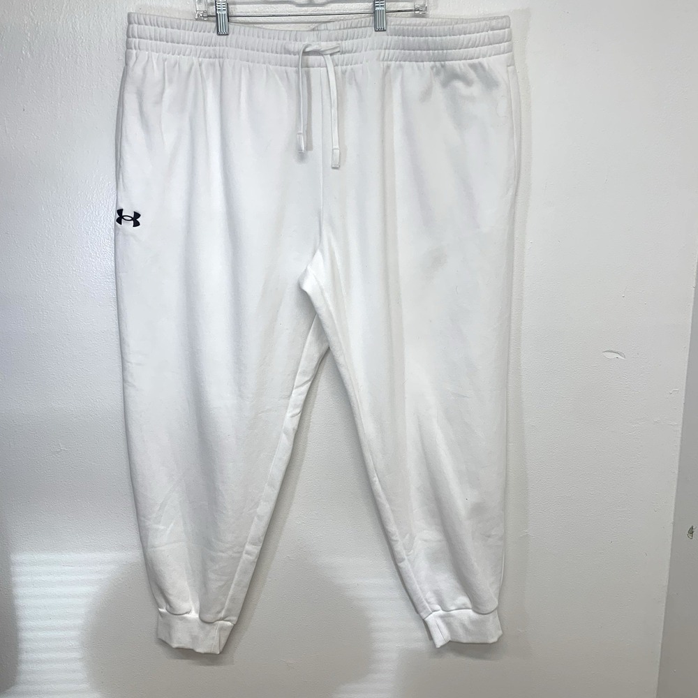 Under Armour Fleece Lined Sweatpants Men Joggers White 4XL Pockets Drawstring